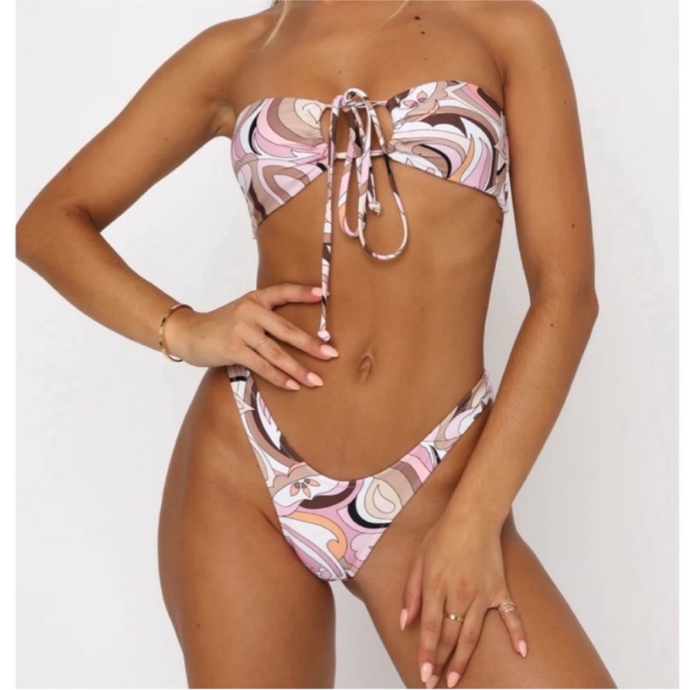 White Fox Boutique Pink and Brown Bikini